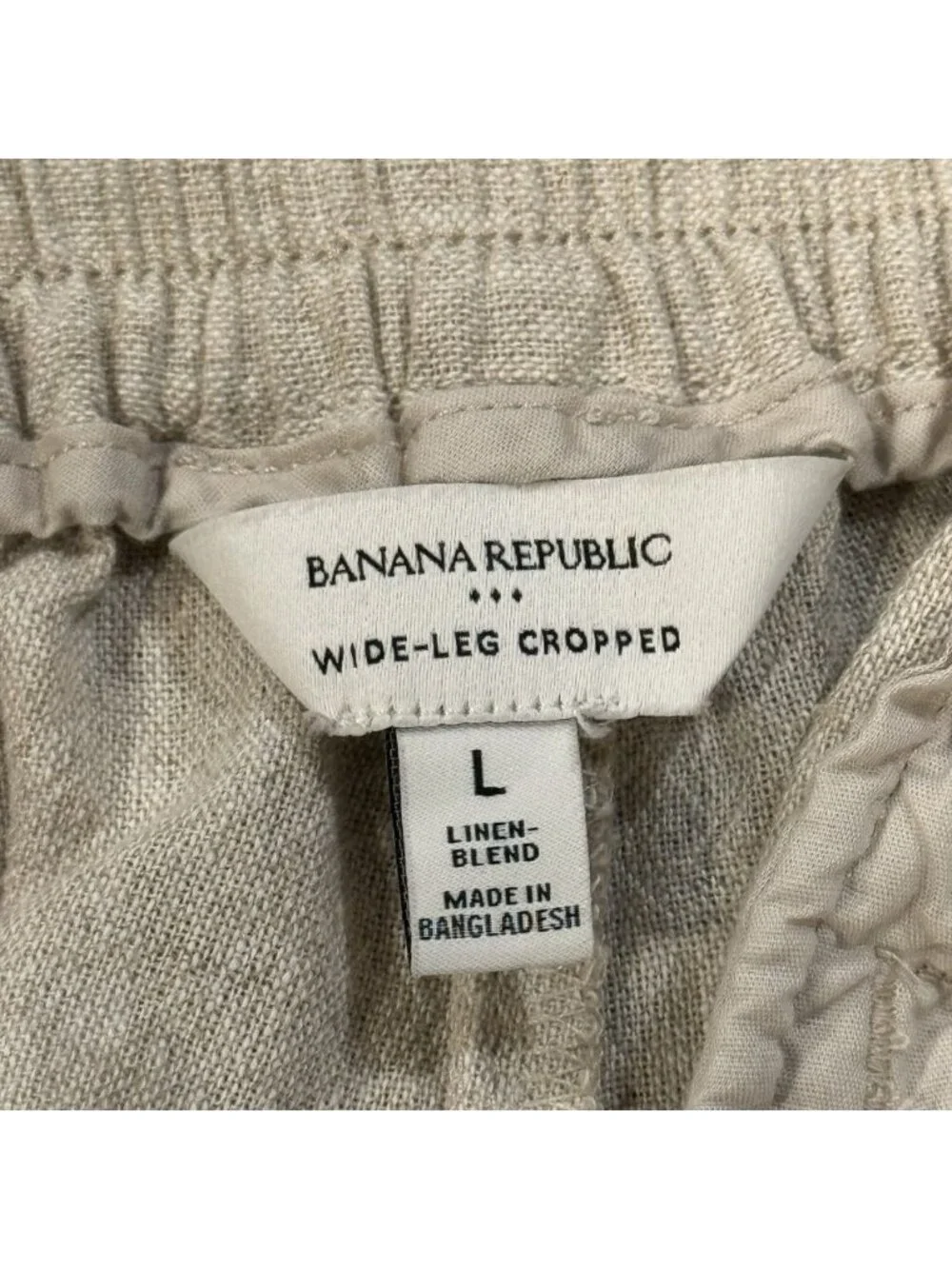 Banana Republic Sz L Anyday Wide-Leg Linen-Blend Cropped Pull-On Pants Beige